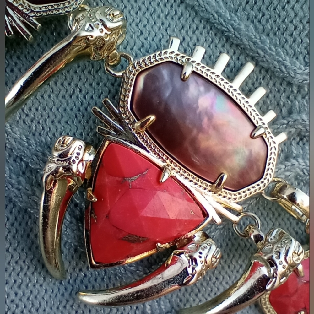 Kendra Scott Gold Odessa Bronze Veined Red Magnesite Statement Necklace - Picture 10 of 16